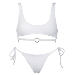 Ensemble bikini bralette à nouer en forme de cœur en métal Fall in Love - Blanc