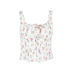 Fresh – Bustier-Tanktop mit quadratischem Ausschnitt und Rüschen und Blumenmuster zum Binden vorne – Rosa