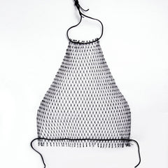 Glitzerndes, Strassverziertes, Rückenfreies Neckholder-Crop-Top aus Fischnetz - Schwarz