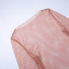 Robe courte de soirée en résille transparente à manches longues et col ras du cou en fausse fourrure Lurex scintillant - Rose