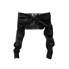 Schulterfreies Crop-Top mit glänzendem Twist-Detail und langen Ärmeln - Schwarz