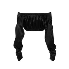 Schulterfreies Crop-Top mit glänzendem Twist-Detail und langen Ärmeln - Schwarz