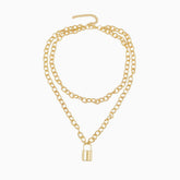 Modern Lock Pendant Chain-Link Layered Necklace - Gold