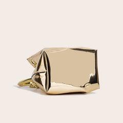 Metallic Kunstleder Ring Griff Kordelzug Crossbody Beuteltasche - Gold