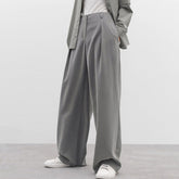 Minimalistische Einfarbige Hose Mit Hoher Taille Und Faltenbesatz Seitentasche Und Weitem Bein - Grau
