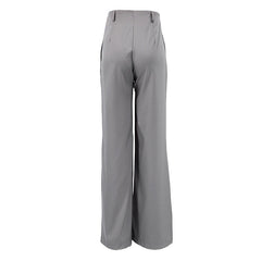 Minimalistische Einfarbige Hose Mit Hoher Taille Und Faltenbesatz Seitentasche Und Weitem Bein - Grau
