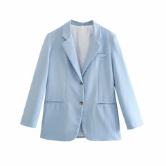 Moderner Stil Langarm Reine Farbe Reverskragen Blazer - Baby Blau