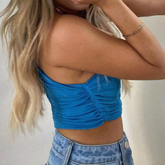 Modernes, gerüschtes One-Shoulder-Crop-Tanktop - Blau