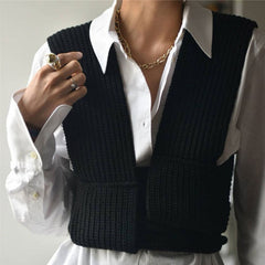 Multi-Way Bandage Cropped Strick Tank Top - Schwarz