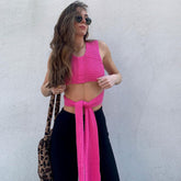 Multi-Way Bandage Cropped Strick Tank Top - Rosa