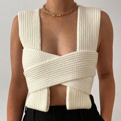 Multi-Way Bandage Cropped Strick Tank Top - Weiß