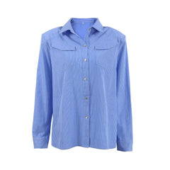 Langärmliges Hemd mit Knopfleiste und Schulterpolster im maritimen Streifenmuster - Blau