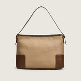 Office Style Contrast Color Buckle Trim Faux Leather Tote Bag - Brown