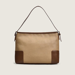 Office Style Contrast Color Buckle Trim Faux Leather Tote Bag - Brown