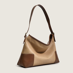 Office Style Contrast Color Buckle Trim Faux Leather Tote Bag - Brown