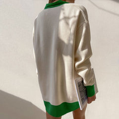 Oversize-Cardigan in Rippstrick mit Knopfleiste und langen Ärmeln in Kontrastfarbe - Beige