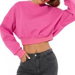 Oversized Cropped Sweatshirt mit überschnittenen Schultern und langen Ärmeln und Stehkragen - Pink