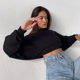 Oversized Cropped-Sweatshirt mit überschnittenen Schultern und langen Ärmeln und Stehkragen - Schwarz