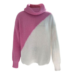 Übergroßer Strickpullover mit Rollkragen und überschnittenen Schultern und langen Ärmeln in Farbblock-Optik - Rosa