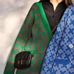 Übergroßer Karomuster V-Ausschnitt Geknöpfter Langärmliger Gerippter Cardigan - Rosa Grün