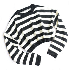 Oversize-Pullover, langärmlig, kurz, gestreift - Streifen