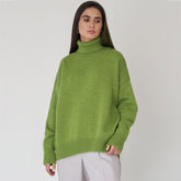 Oversize-Rollkragenpullover mit Rippenmuster und langen Ärmeln - Olivgrün