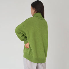 Oversize-Rollkragenpullover mit Rippenmuster und langen Ärmeln - Olivgrün
