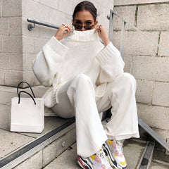 Oversize-Pullover mit Rippenmuster, Stehkragen und überschnittenen Schultern, Langarm - Weiß