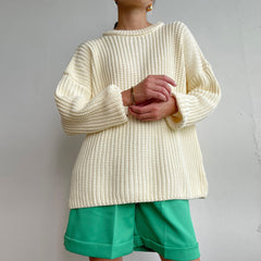 Oversize-Pullover mit Rundhalsausschnitt in gerippter Bonbonfarbe - Beige