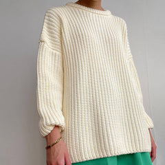 Oversize-Pullover mit Rundhalsausschnitt in gerippter Bonbonfarbe - Beige