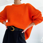Oversize-Pullover mit Rundhalsausschnitt in gerippter Bonbonfarbe - Orange