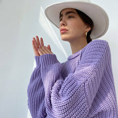 Oversize-Pullover mit Rundhalsausschnitt in gerippter Bonbonfarbe - Lila