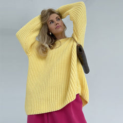 Oversize-Pullover mit Rundhalsausschnitt in gerippter Bonbonfarbe - Gelb