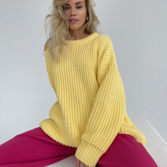 Oversize-Pullover mit Rundhalsausschnitt in gerippter Bonbonfarbe - Gelb