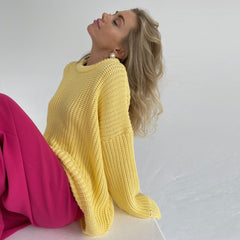 Oversize-Pullover mit Rundhalsausschnitt in gerippter Bonbonfarbe - Gelb