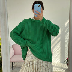 Oversize-Pullover mit Rundhalsausschnitt und geripptem Bonbon-Muster - Grün