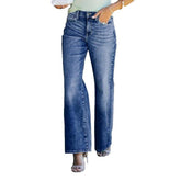 Whiskered women's wide leg jeans