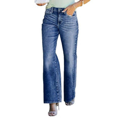 Whiskered women's wide leg jeans
