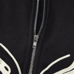 Punk Style Schmetterlingsdruck Übergroßer Kapuzenpullover mit überschnittenen Schultern und langen Ärmeln - Schwarz