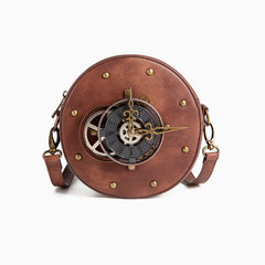 Time Fly Back Zip Top Clock Trim Round Crossbody Bag - Brown