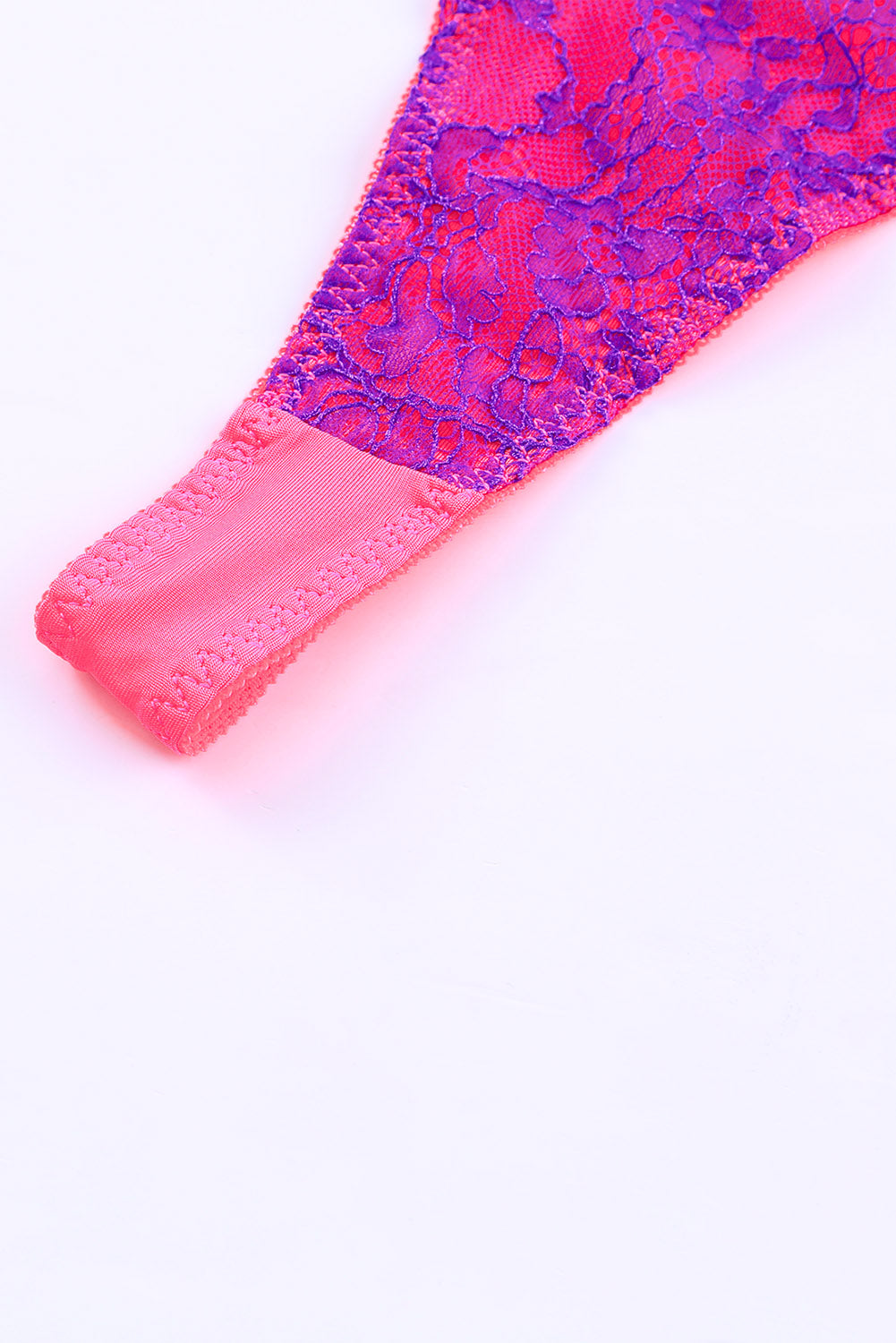 Rose 3Pcs Color Block Lace Contrast Lingerie Set With Garter Belt