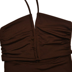 Robe longue de soirée à décolleté en V et à volants - Marron