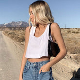 Einfarbiges Crop Tank Top mit Rundhalsausschnitt - Weiß