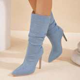 Bottines en jean à talons hauts et bout pointu style ample - Bleu clair