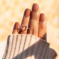 Sparkly Multi Rhinestone Studded Heart Eternity Ring - Silver