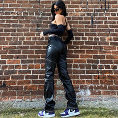 Street Style – Asymmetrisches, langärmliges Crop-T-Shirt – Schwarz