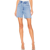 Street Style High Waist Ausgefranste Bermuda-Jeansshorts - Blau