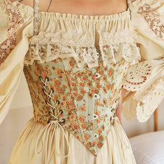 Haut corset court à volants et lacets sur le côté avec crochets et œillets - Vert