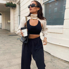 Einzigartiger Rollkragenpullover mit langen Ärmeln und Rippstrick - Weiß