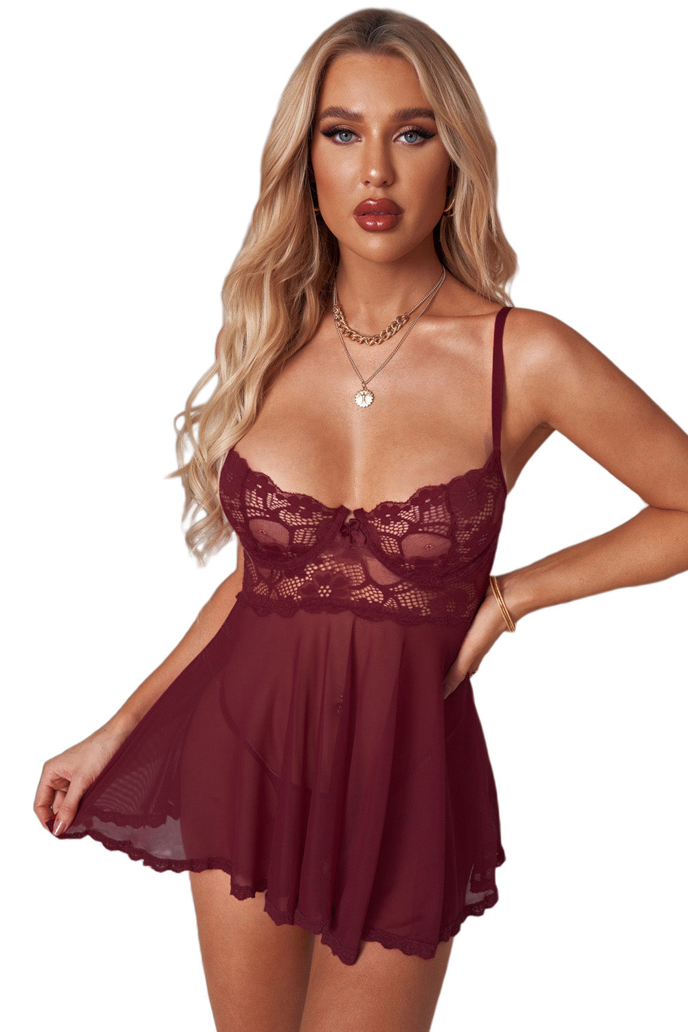 Valentines Lace Bra Tulle Splicing Babydoll